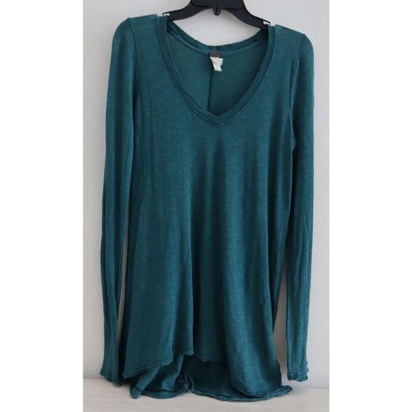 Free People OB471219 Women's Sz S Green Anna Tee Burnout Oversized L/S Shirt $68 - Picture 1 of 6